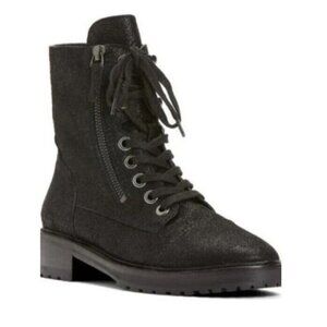 Paige Marline Black Metallic Suede Leather Lug Boots Women's Size 7.5 $378